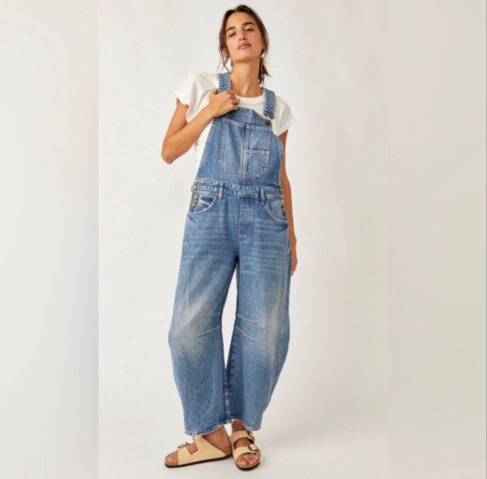 Free People We The Free Good Luck Barrel Overalls M NWT